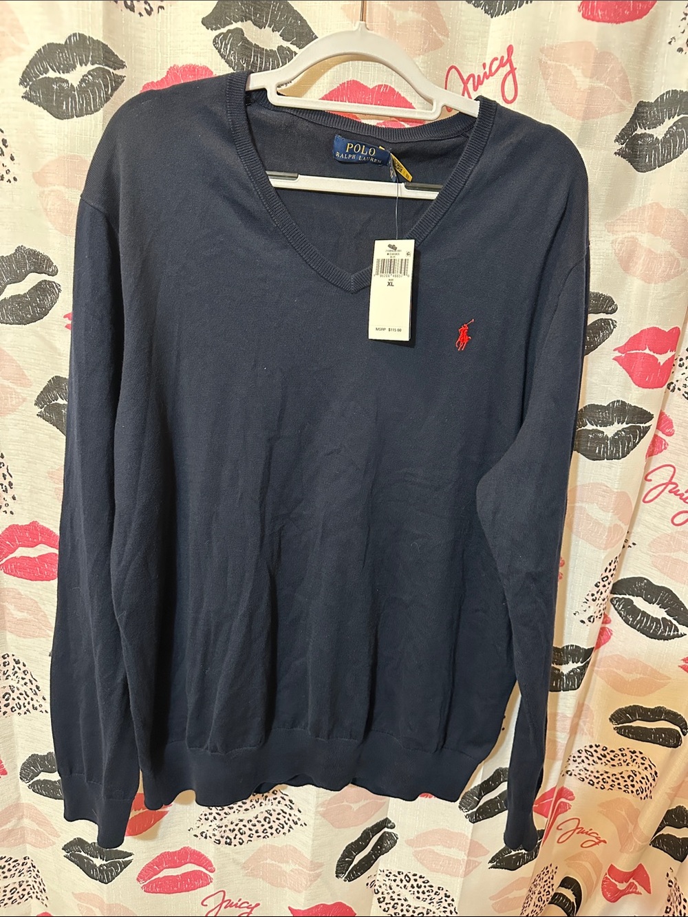 Polo by Ralph Lauren Navy V-Neck Sweater with Red Pony